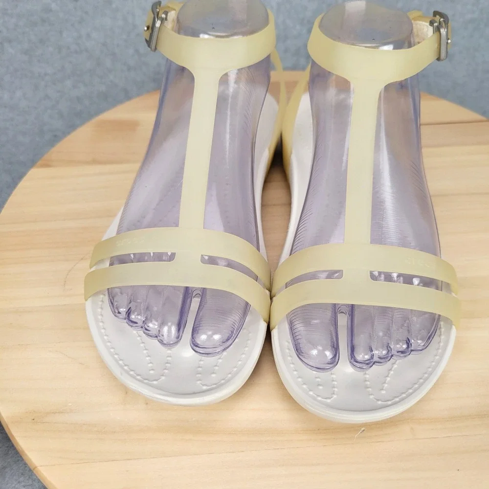 Crocs Isabella T-Strap Sandals Womens 8 Yellow Gladiator Jelly Flat 202467